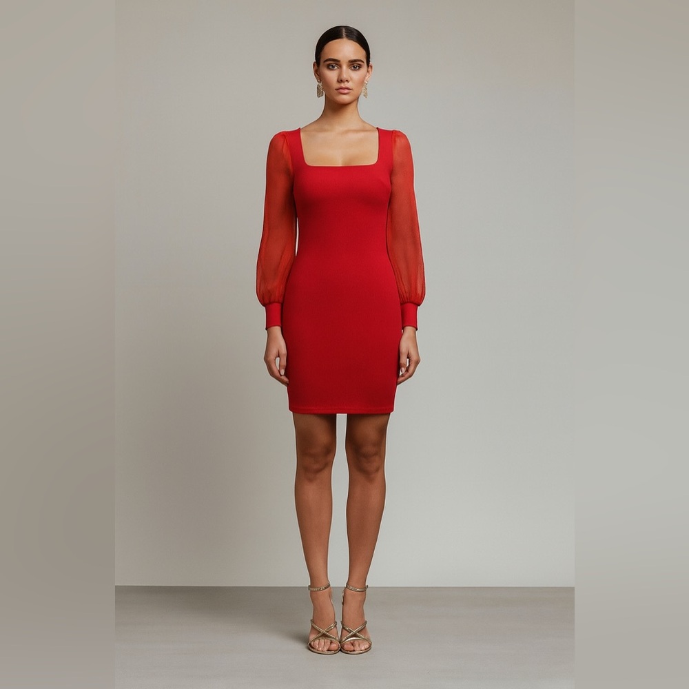 House of Harlow 1960 Vibrant Red Long Sleeve Dress